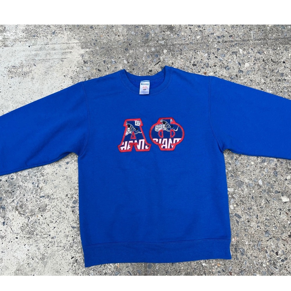 Jerzees Super Sweats Alpha Phi Delta NY Giants Crewneck Sweatshirt Blue Mens S - Picture 6 of 9